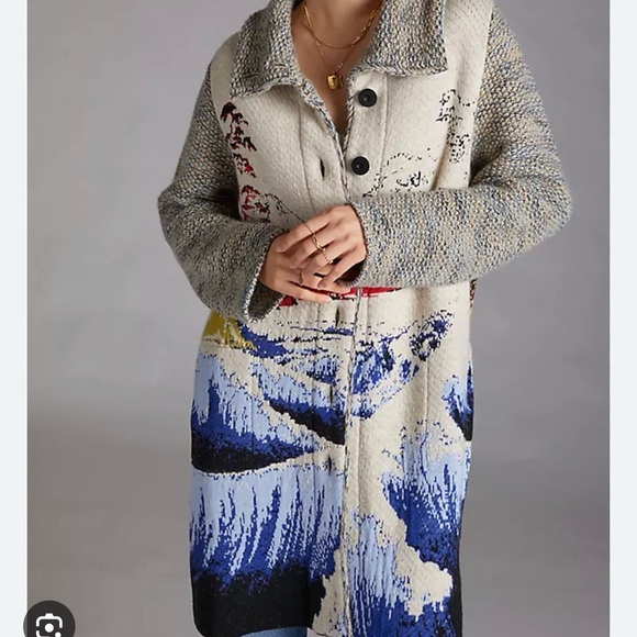 Anthropologie Aldo Martins Ocean Funnel Neck Sweater Coat M ❗️ - Picture 2 of 10